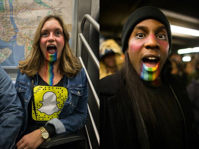All you need for your Snapchat costume is rainbow paint for your mouth and a tolerance for tiny flies making nests inside your gums.